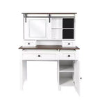 Coiffeuse Okak avec lumières, coiffeuse de ferme avec miroir et lumières, coiffeuse de 106 cm de large avec 4 tiroirs et 1 armoire