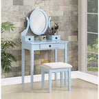 Okak Ensemble Coiffeuse et Chaise, Coiffeuse et Tabouret en Bois pour Chambre à Coucher et Salon, avec Miroir Ovale Élégant, Bleu