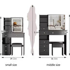 Okak Ensemble Table de Maquillage et Chaise avec Rangement Grande Capacité, Table de Maquillage de 37 Pouces avec Tiroir Gauche et Miroir LED Tactile Extra Large, Noir