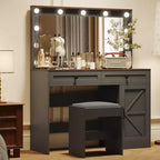 Okak Coiffeuse avec tiroirs et lumières, Coiffeuse de 110 cm avec grand miroir, 11 lumières LED et 3 tiroirs, Noir