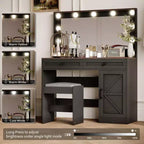 Okak Coiffeuse avec tiroirs et lumières, Coiffeuse de 110 cm avec grand miroir, 11 lumières LED et 3 tiroirs, Noir