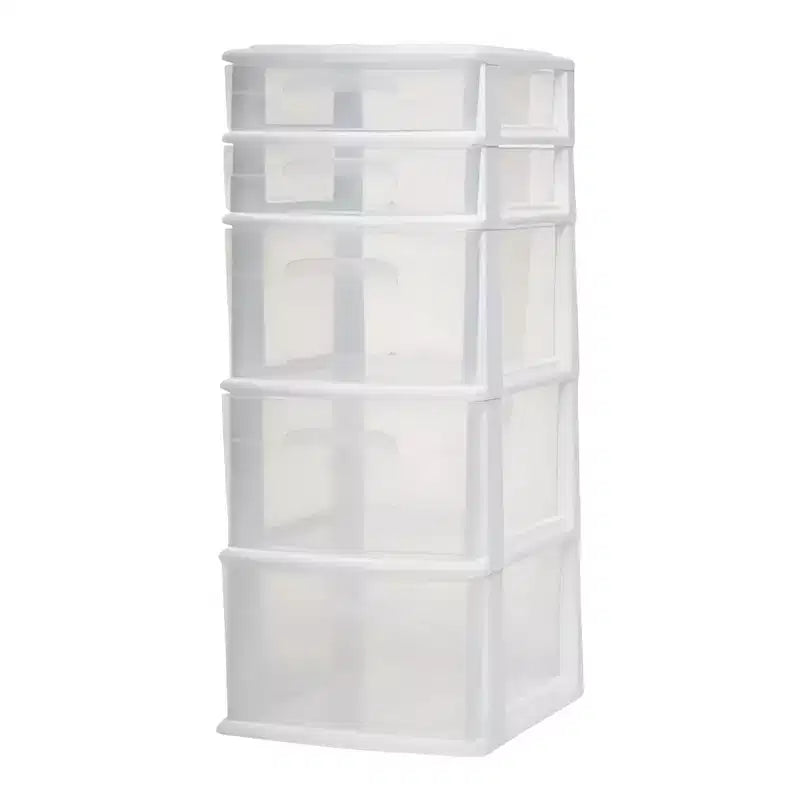 Homz Storage Cart, Medium 5 Drawer Plastic Container for Home and Office Organization, White Frame with Clear Drawers