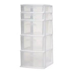 Homz Storage Cart, Medium 5 Drawer Plastic Container for Home and Office Organization, White Frame with Clear Drawers