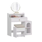 Coiffeuse Okak 47 avec grand miroir, ensemble de coiffeuse avec station de recharge, coiffeuse avec 5 tiroirs et armoire pour chambre à coucher