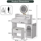 Coiffeuse Okak 47 avec grand miroir, ensemble de coiffeuse avec station de recharge, coiffeuse avec 5 tiroirs et armoire pour chambre à coucher
