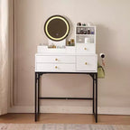 Coiffeuse Okak 47 avec grand miroir, ensemble de coiffeuse avec station de recharge, coiffeuse avec 5 tiroirs et armoire pour chambre à coucher