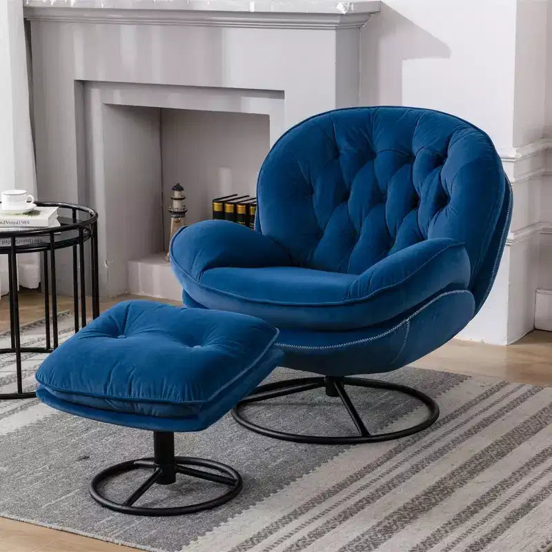 Fauteuil d'appoint en velours Okak avec pouf, fauteuil de salon moderne de style scandinave sans accoudoirs, fauteuil d'appoint doux et confortable pour regarder la télévision, jouer à des jeux