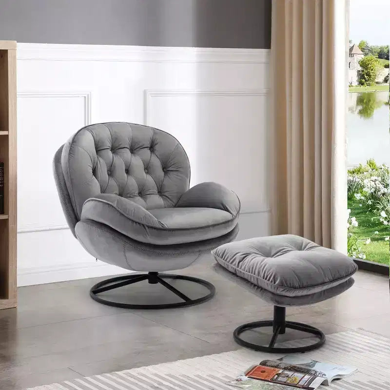 Okak Velvet Accent Chair with Ottoman,Modern Mid-Century Style Armless Living Room Chair,Soft Comfy Sitting Chair for TV Watching,Gaming