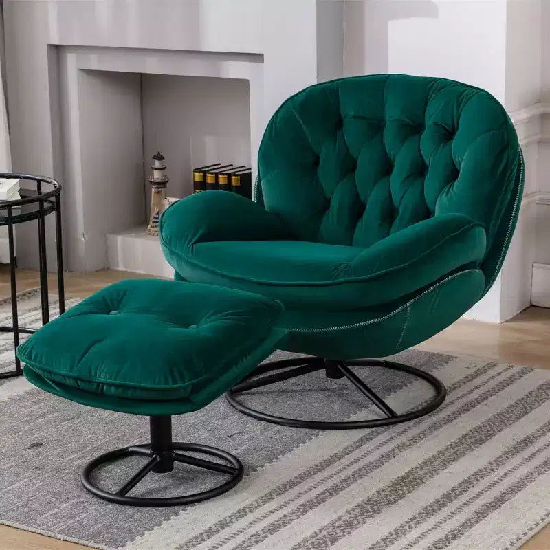Fauteuil d'appoint en velours Okak avec pouf, fauteuil de salon moderne de style scandinave sans accoudoirs, fauteuil d'appoint doux et confortable pour regarder la télévision, jouer à des jeux