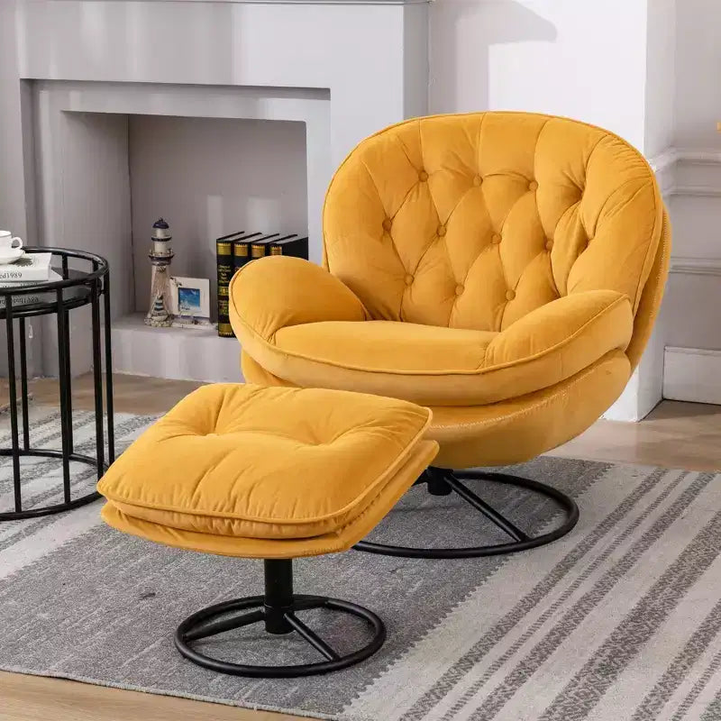 Fauteuil d'appoint en velours Okak avec pouf, fauteuil de salon moderne de style scandinave sans accoudoirs, fauteuil d'appoint doux et confortable pour regarder la télévision, jouer à des jeux