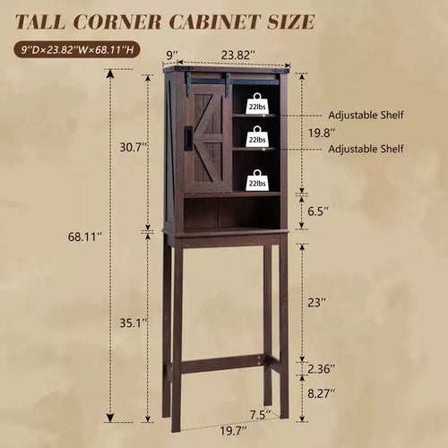 AMERLIFE Armoire de rangement de salle de bain de ferme de 172,7 cm de haut avec porte coulissante de grange et étagères réglables, bois de grange récupéré