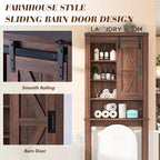 AMERLIFE Armoire de rangement de salle de bain de ferme de 172,7 cm de haut avec porte coulissante de grange et étagères réglables, bois de grange récupéré