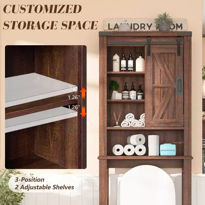 AMERLIFE Armoire de rangement de salle de bain de ferme de 172,7 cm de haut avec porte coulissante de grange et étagères réglables, bois de grange récupéré