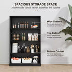Armoire de rangement décorative de 48,5 po en bois veiné noir, sans portes, avec 4 étagères
