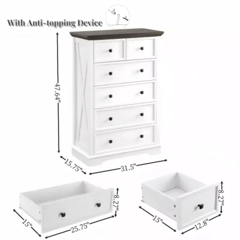 Commode à 6 tiroirs, Armoire de rangement haute à 6 tiroirs, Organisateur de placard pour vêtements, Armoire à 6 tiroirs pour salon