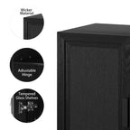 Meuble de rangement décoratif à 6 étages en grain de bois noir 62 avec porte en osier