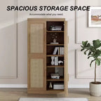 Meuble de rangement décoratif à 6 étages en grain de bois noir 62 avec porte en osier