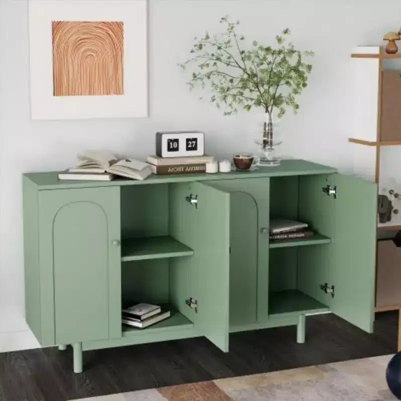 Meuble de rangement Intaglio à 4 portes élégant et fonctionnel avec pieds en pin, poignées en bois massif et MDF, pour salon, chambre à coucher et cuisine