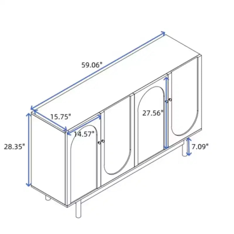 Meuble de rangement Intaglio à 4 portes élégant et fonctionnel avec pieds en pin, poignées en bois massif et MDF, pour salon, chambre à coucher et cuisine