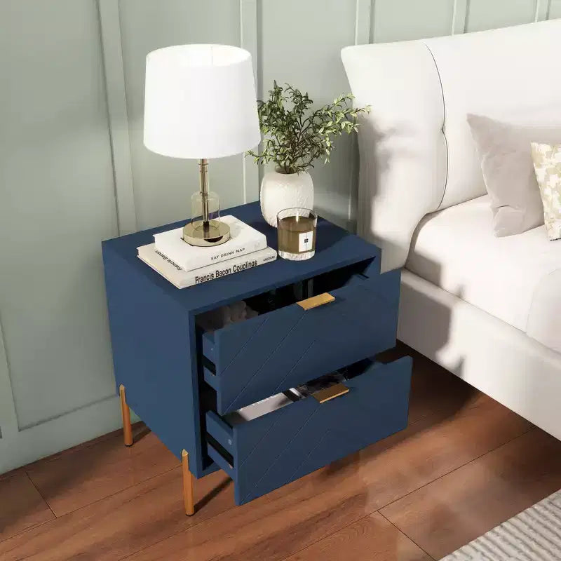 CLIHOME Table de chevet autoportante à 2 tiroirs avec pieds de support en métal