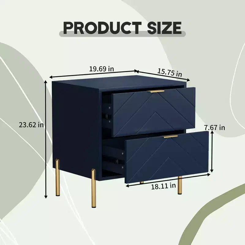 CLIHOME Table de chevet autoportante à 2 tiroirs avec pieds de support en métal