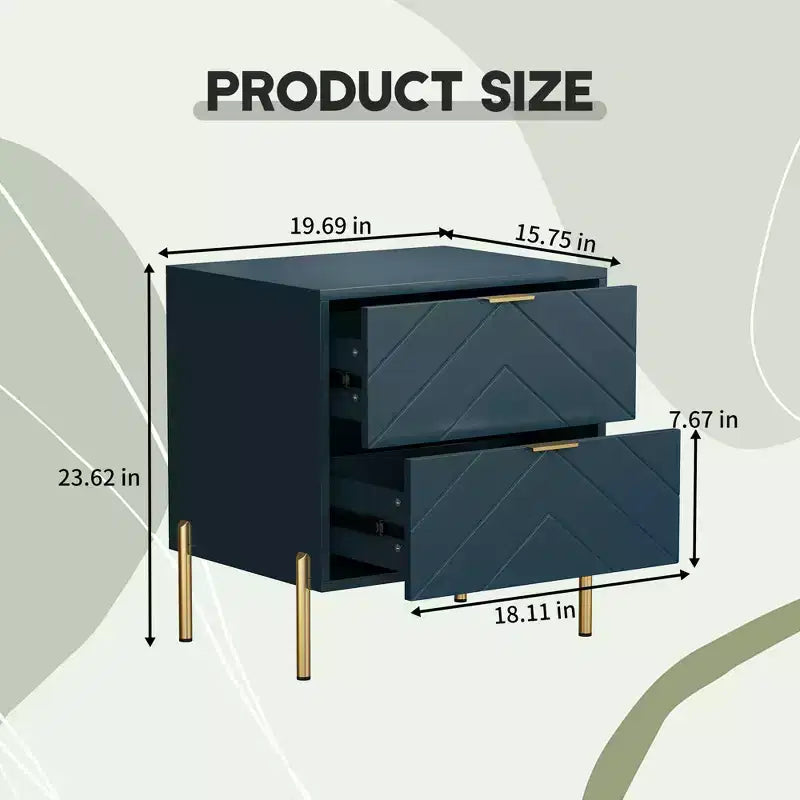 CLIHOME Table de chevet autoportante à 2 tiroirs avec pieds de support en métal
