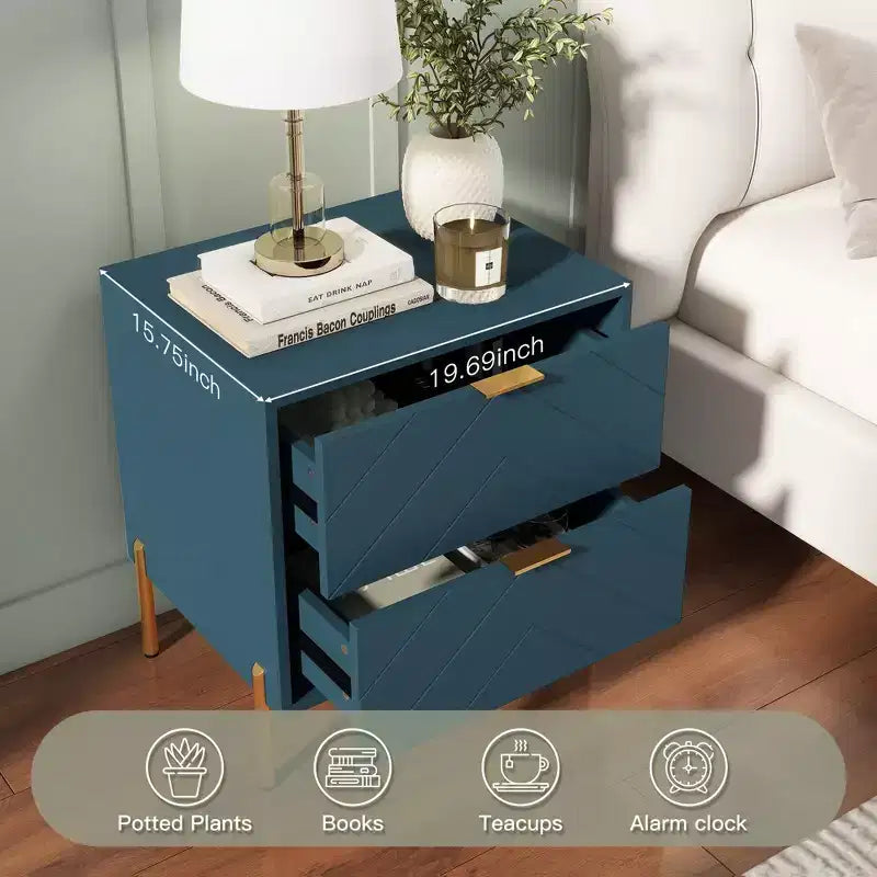 CLIHOME Table de chevet autoportante à 2 tiroirs avec pieds de support en métal