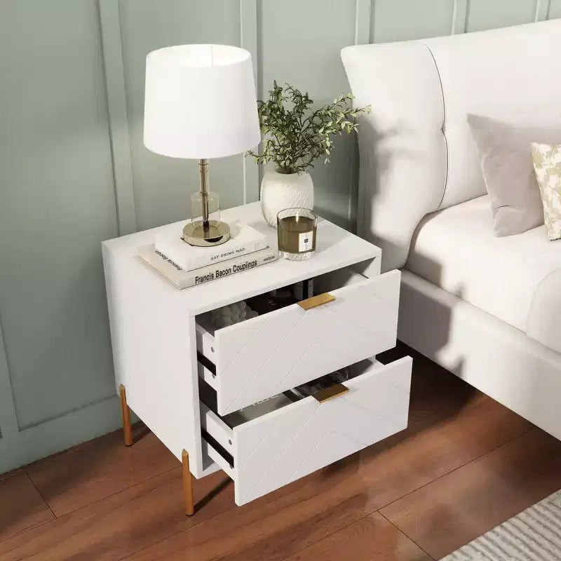 CLIHOME Table de chevet autoportante à 2 tiroirs avec pieds de support en métal