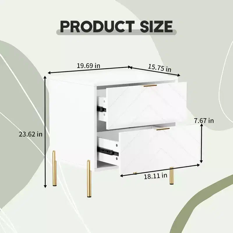 CLIHOME Table de chevet autoportante à 2 tiroirs avec pieds de support en métal