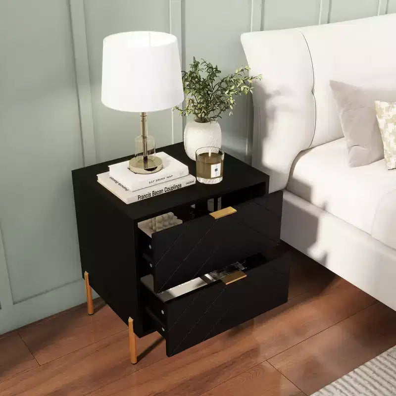 CLIHOME Table de chevet autoportante à 2 tiroirs avec pieds de support en métal