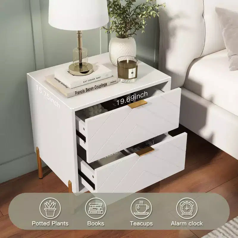 CLIHOME Table de chevet autoportante à 2 tiroirs avec pieds de support en métal