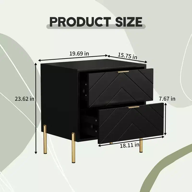CLIHOME Table de chevet autoportante à 2 tiroirs avec pieds de support en métal