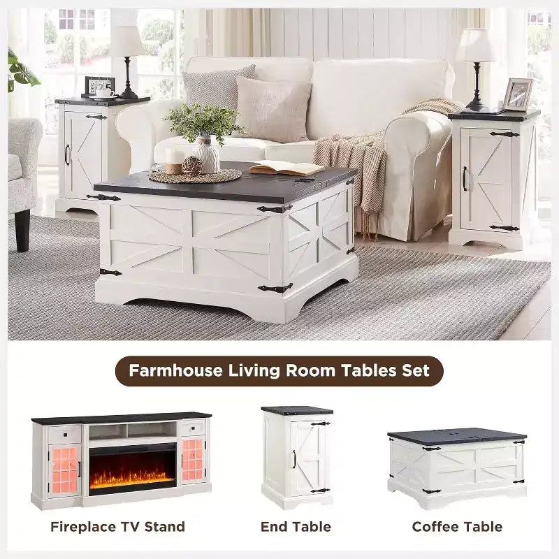 Table Basse Relevable SinCiDo Farmhouse, Table Carrée de 36 po avec Grand Compartiment de Rangement Caché, Table de Salon/Salle à Manger en Bois Rustique
