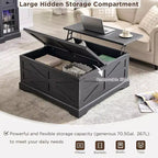 Table Basse Relevable SinCiDo Farmhouse, Table Carrée de 36 po avec Grand Compartiment de Rangement Caché, Table de Salon/Salle à Manger en Bois Rustique