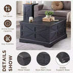 Table Basse Relevable SinCiDo Farmhouse, Table Carrée de 36 po avec Grand Compartiment de Rangement Caché, Table de Salon/Salle à Manger en Bois Rustique