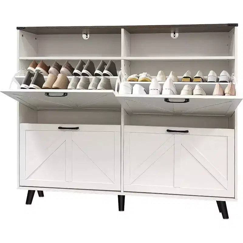 Meuble à chaussures de ferme Acekool avec 4 tiroirs basculants et rangement ouvert, organisateur d'entrée étroit et étagère à chaussures pour couloir et salon