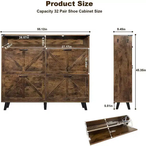 Meuble à chaussures de ferme Acekool avec 4 tiroirs basculants et rangement ouvert, organisateur d'entrée étroit et étagère à chaussures pour couloir et salon