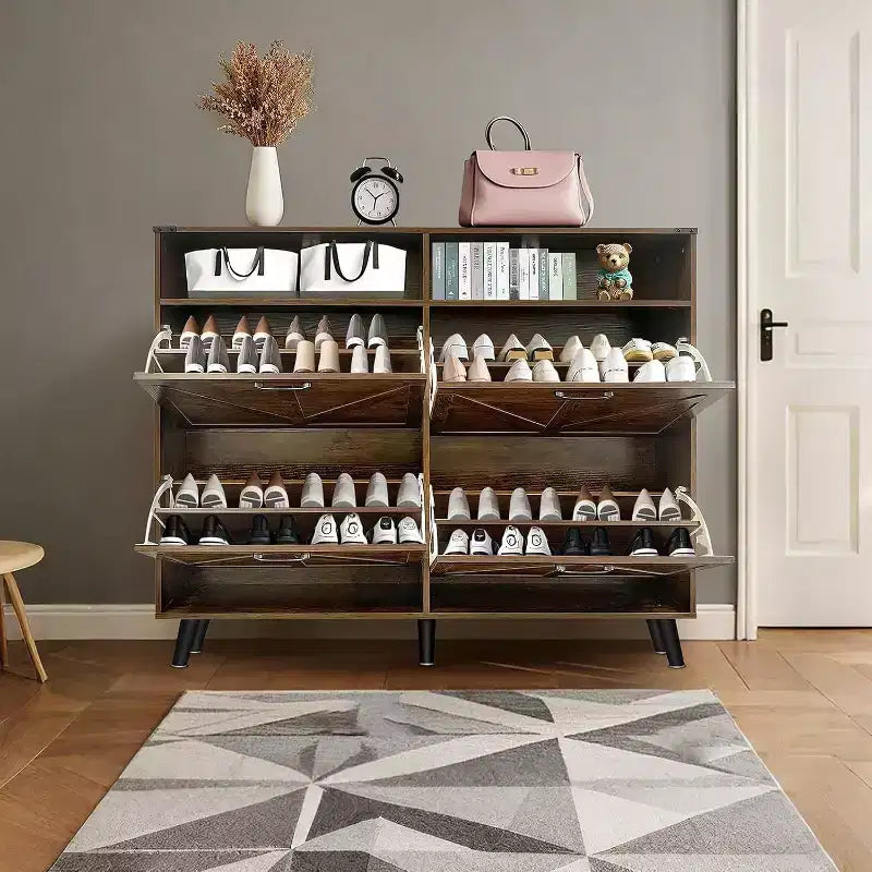 Meuble à chaussures de ferme Acekool avec 4 tiroirs basculants et rangement ouvert, organisateur d'entrée étroit et étagère à chaussures pour couloir et salon
