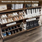 Meuble à chaussures de ferme Acekool avec 4 tiroirs basculants et rangement ouvert, organisateur d'entrée étroit et étagère à chaussures pour couloir et salon