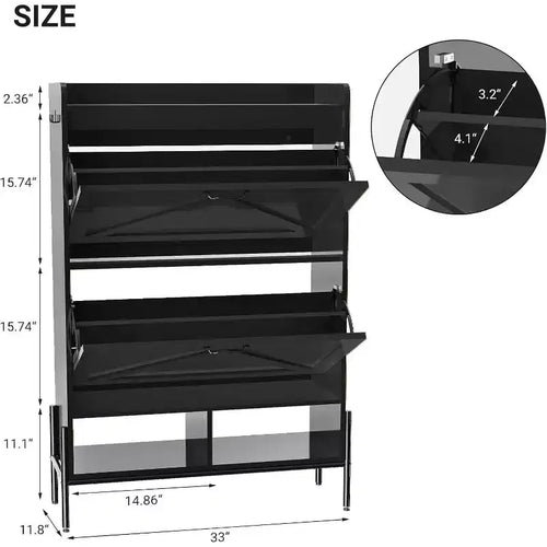 Meuble à chaussures Acekool avec 2 tiroirs basculants et rangement ouvert, pieds de support réglables, poignées métalliques, organisateur d'entrée