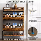 Meuble à chaussures Acekool avec 2 tiroirs basculants et rangement ouvert, pieds de support réglables, poignées métalliques, organisateur d'entrée