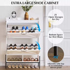 Meuble à chaussures Acekool avec 2 tiroirs basculants et rangement ouvert, pieds de support réglables, poignées métalliques, organisateur d'entrée