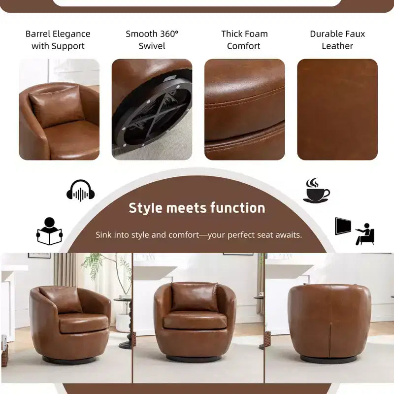Fauteuil de club pivotant moderne en similicuir Orenza de Roundhill Furniture