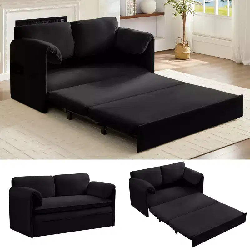 Canapé-lit convertible 3-en-1 Mjkone avec poches, coussins épais, causeuse en velours