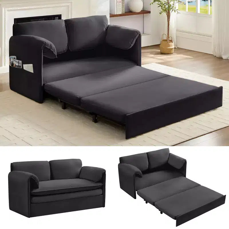 Canapé-lit convertible 3-en-1 Mjkone avec poches, coussins épais, causeuse en velours