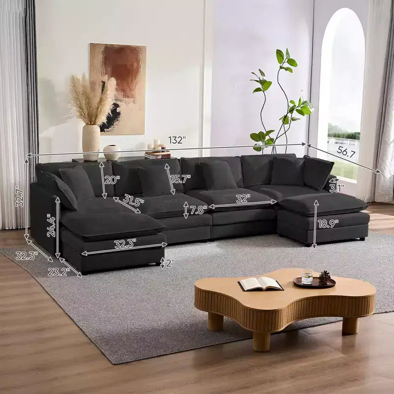 Canapé modulable surdimensionné Mjkone de 335 cm, en forme de U avec 2 poufs, canapé profond 6 places en tissu chenille