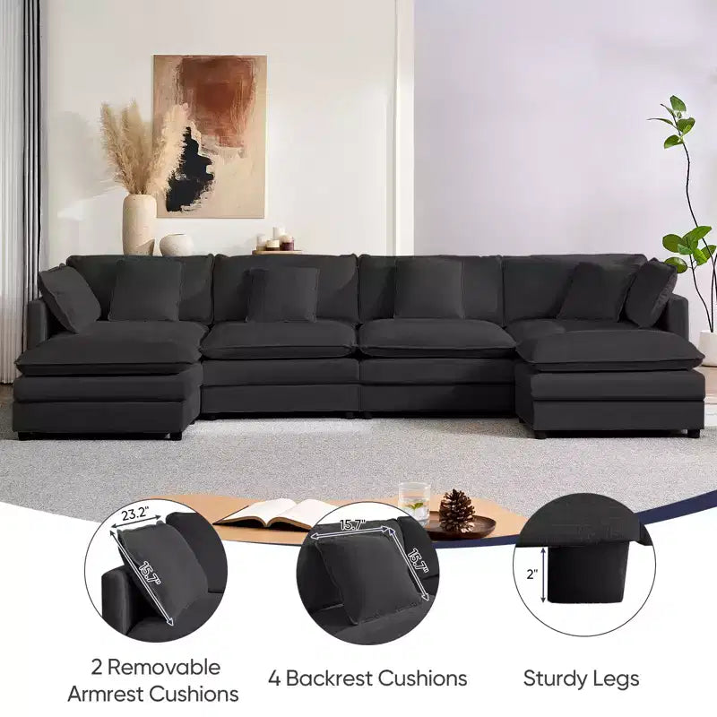 Canapé modulable surdimensionné Mjkone de 335 cm, en forme de U avec 2 poufs, canapé profond 6 places en tissu chenille