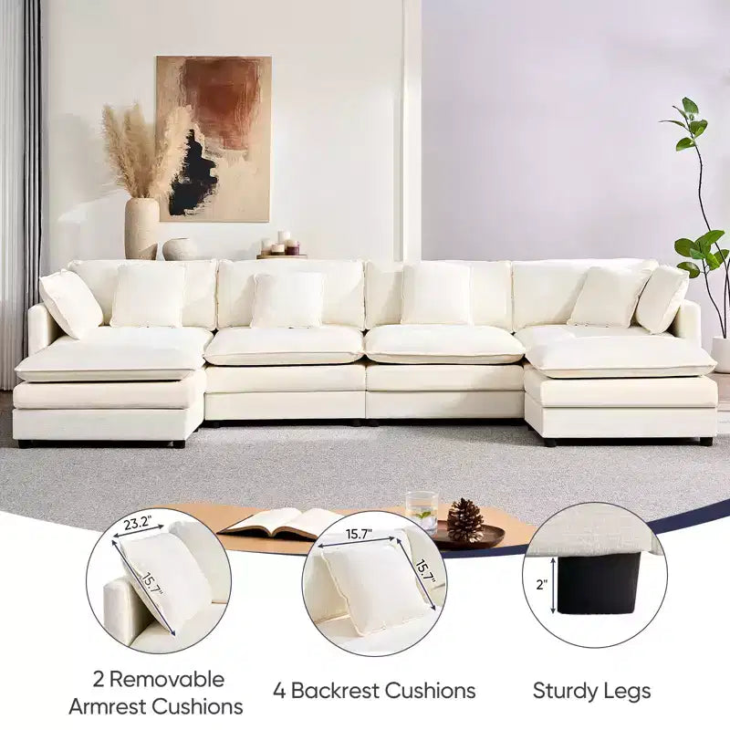 Canapé modulable surdimensionné Mjkone de 335 cm, en forme de U avec 2 poufs, canapé profond 6 places en tissu chenille