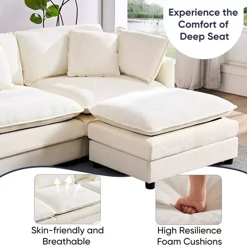 Canapé modulable surdimensionné Mjkone de 335 cm, en forme de U avec 2 poufs, canapé profond 6 places en tissu chenille