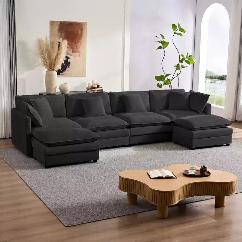 Canapé modulable surdimensionné Mjkone de 335 cm, en forme de U avec 2 poufs, canapé profond 6 places en tissu chenille